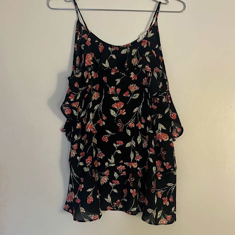 Black Floral Airy Camisole Top Blouse Size Small